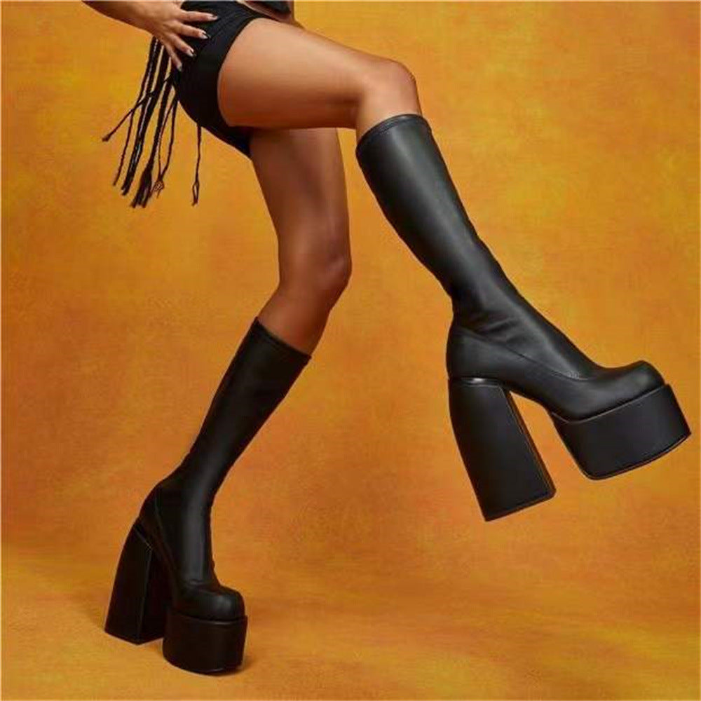 Bottes hautes punk pour femmes, longueur genou, extensibles