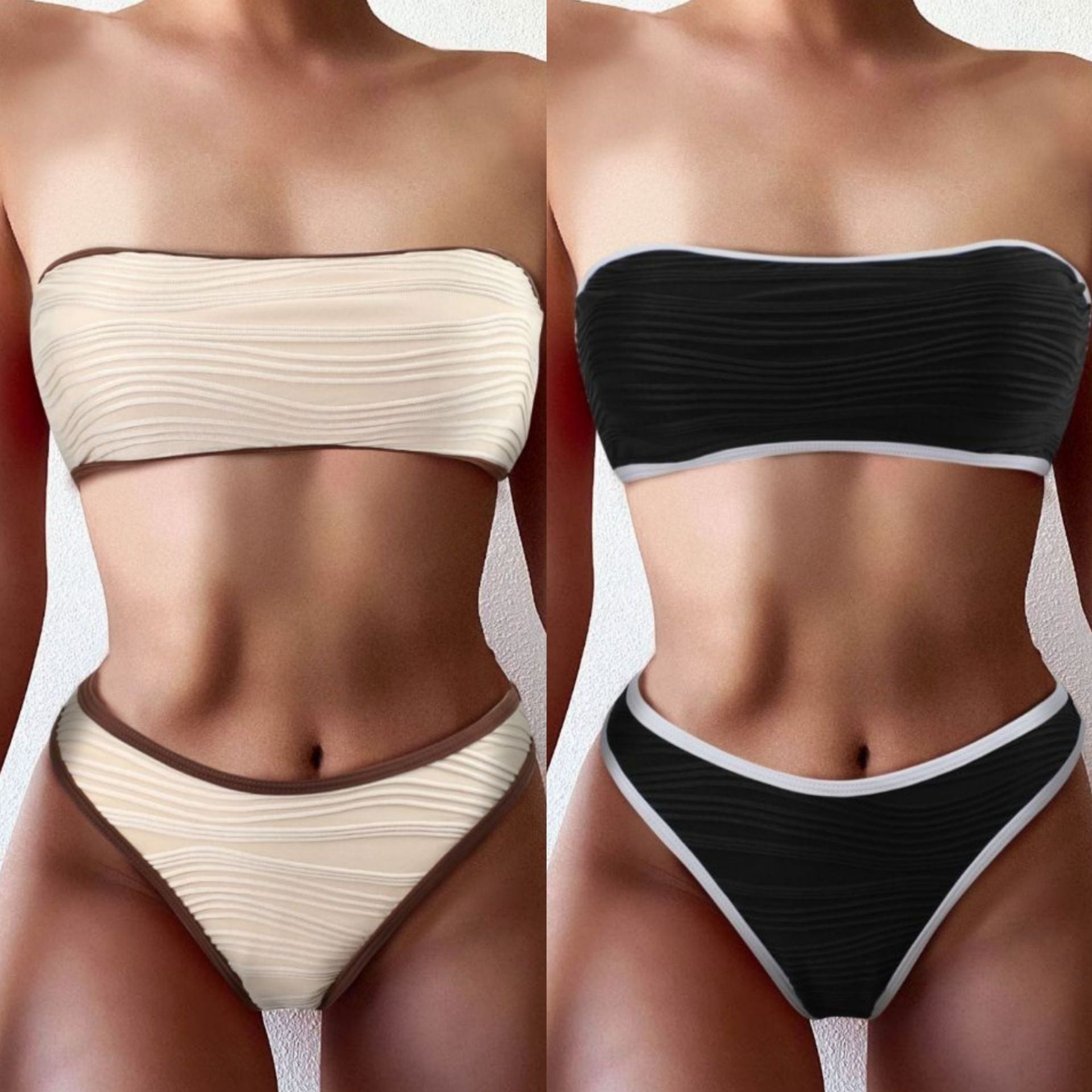 Maillot de bain bikini taille haute de couleur unie pour femme