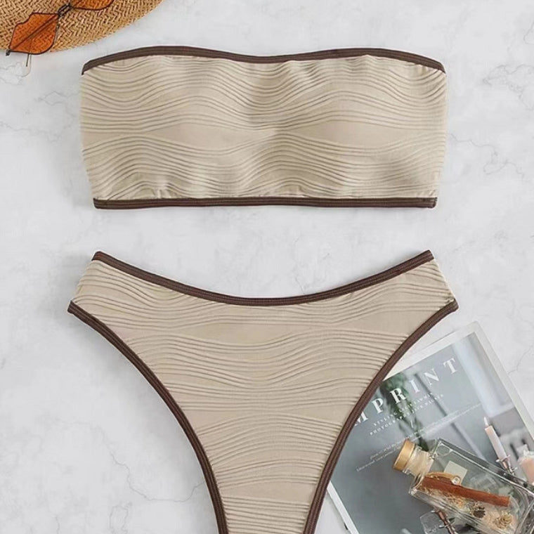 Solid Color High-waisted Bikini Women's Swimsuit Yellow