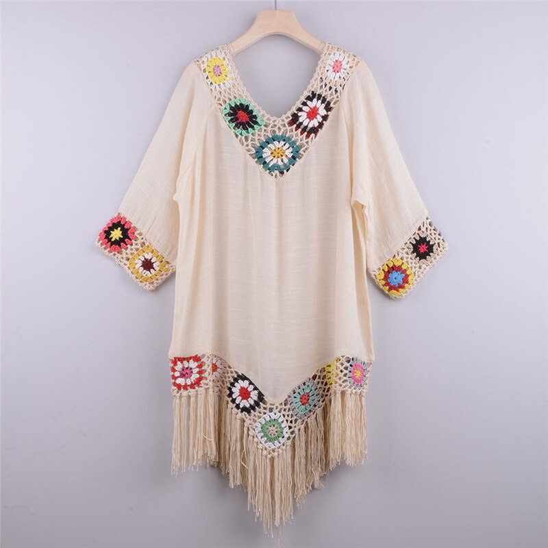 6 color Tassel Beach Cover Ups for Swimwear - White Tunic Sundress Blue Swim Outfits Knitted Cover-ups 2022 Bath Outlet Beige One Size