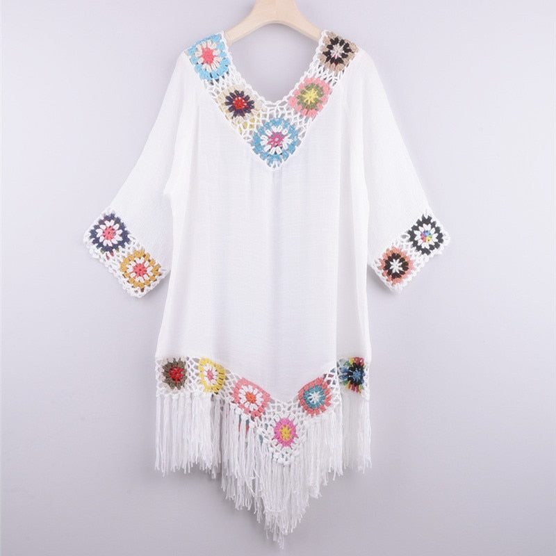 6 color Tassel Beach Cover Ups for Swimwear - White Tunic Sundress Blue Swim Outfits Knitted Cover-ups 2022 Bath Outlet