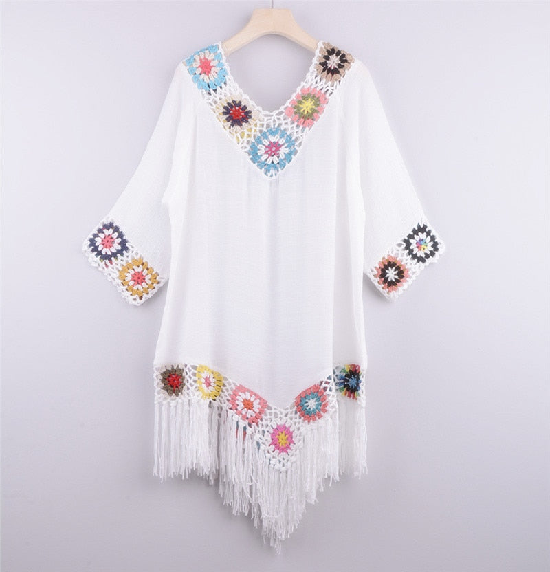 6 color Tassel Beach Cover Ups for Swimwear - White Tunic Sundress Blue Swim Outfits Knitted Cover-ups 2022 Bath Outlet