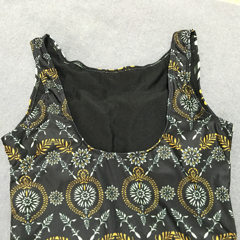 Retro print bikini one-piece swimsuit