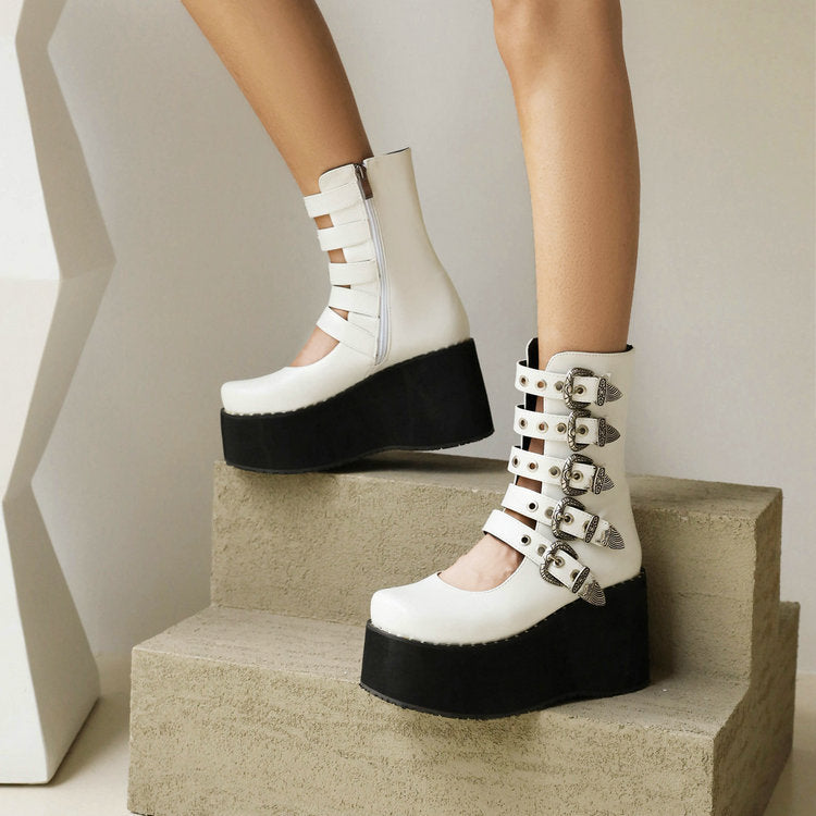 Punk Rivet Thick Bottom Platform Female Ankle Boots