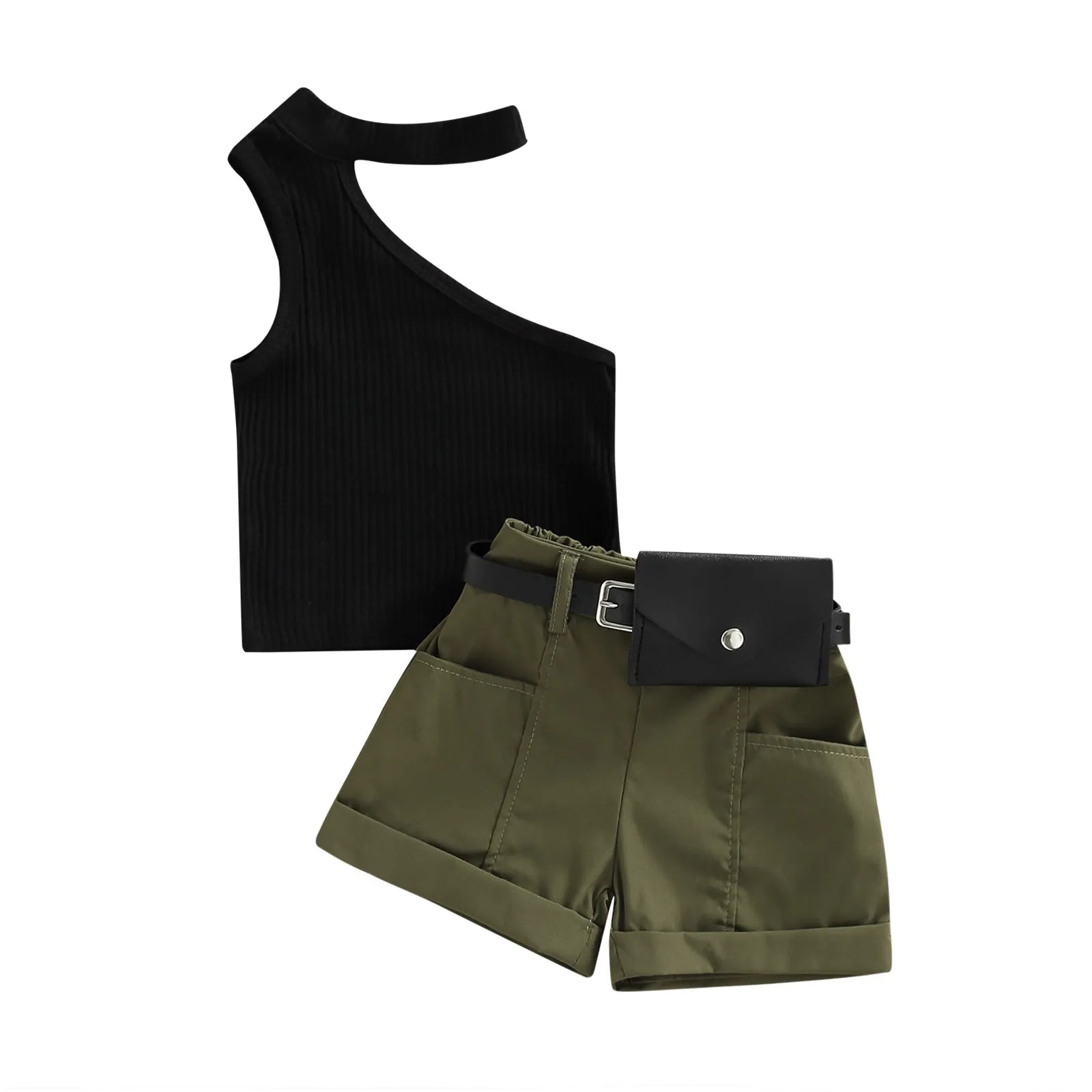 6m-4Y Kid Baby Girls Clothes Sets Toddler Infant Outfits Knit Sleeveless Tops Shorts Waist Pack Summer Clothing D