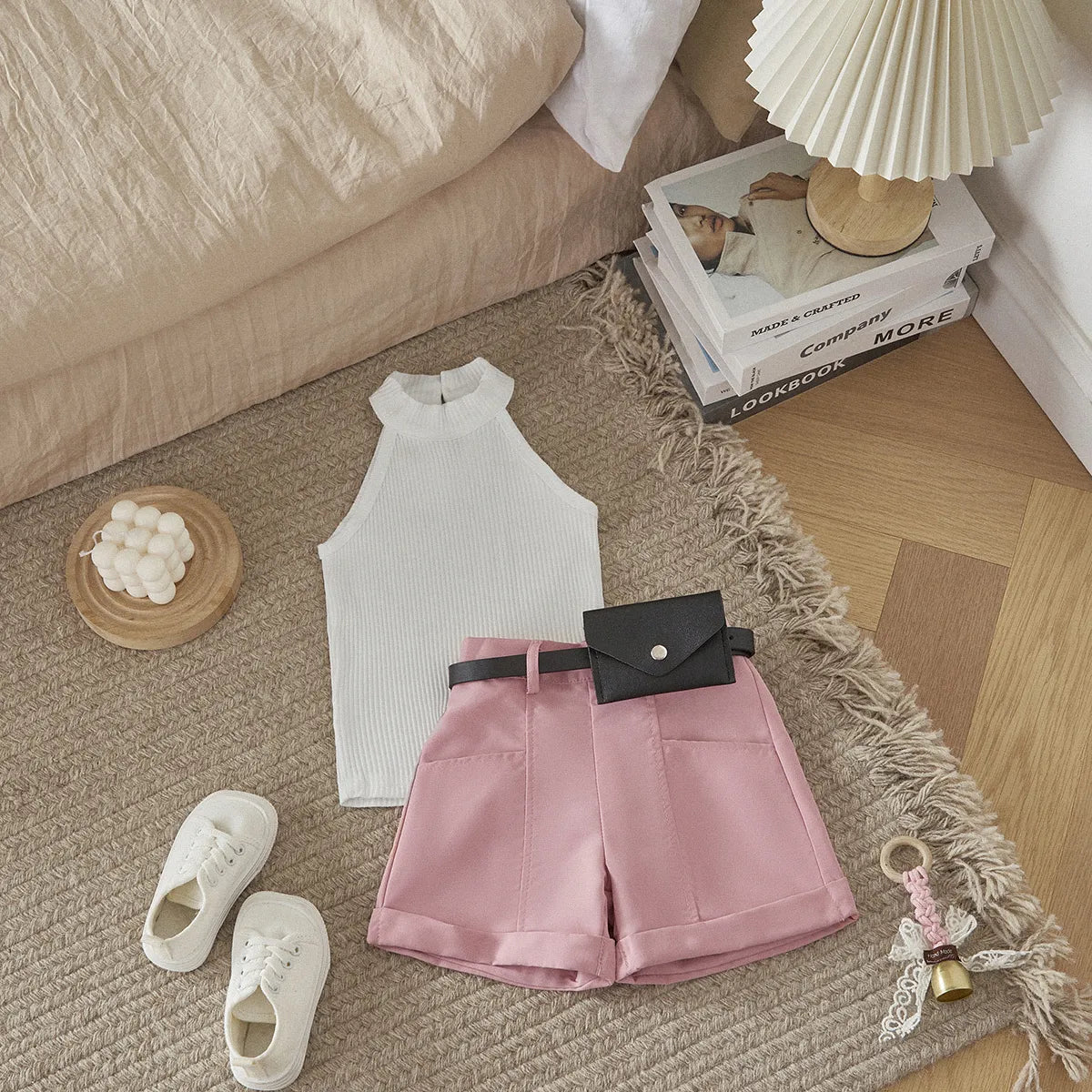 6m-4Y Kid Baby Girls Clothes Sets Toddler Infant Outfits Knit Sleeveless Tops Shorts Waist Pack Summer Clothing