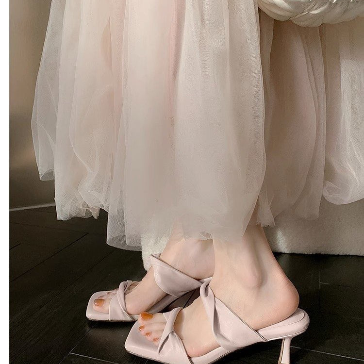 Slip-on High Heel Sandals, Comfortable Square Toe Stiletto Heel Purple