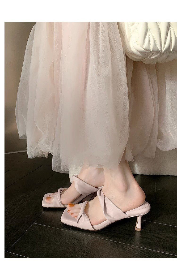 Slip-on High Heel Sandals, Comfortable Square Toe Stiletto Heel Purple