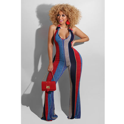 Slim Fitting Printed One Piece Flare Pants