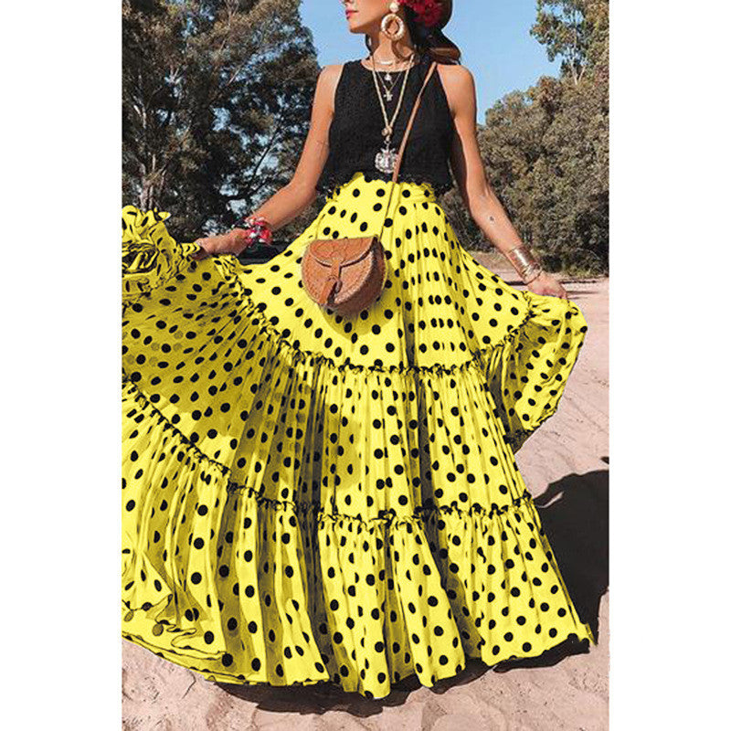 Summer Style Plus Size Polka Dot Ladies Skirt Yellow