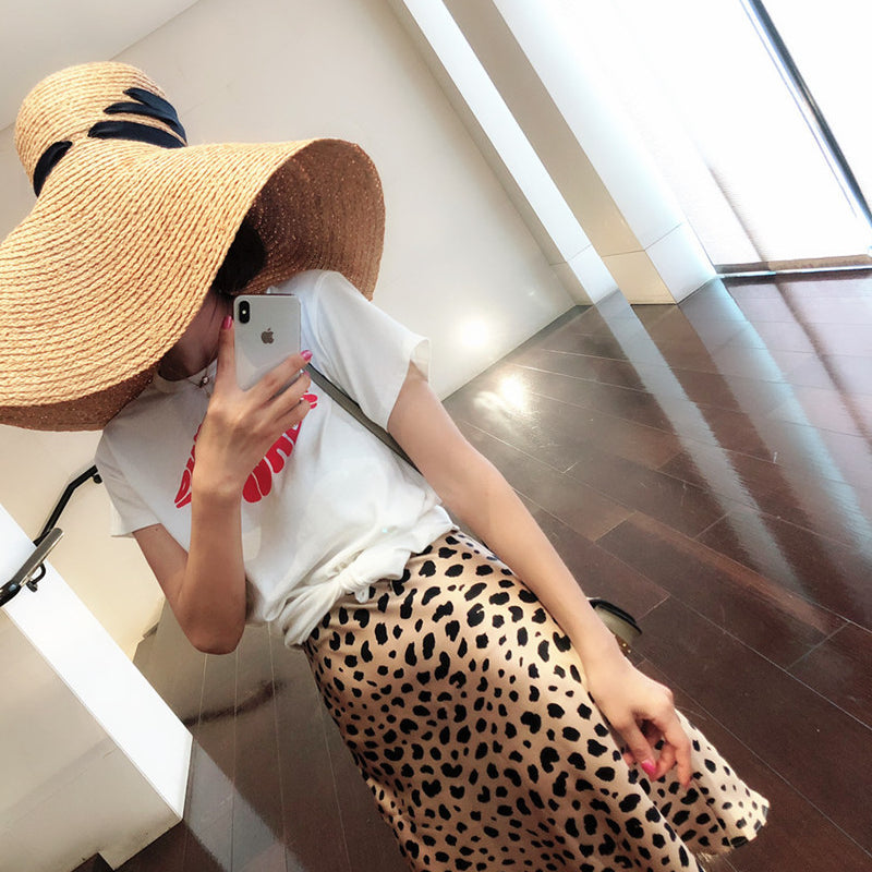 Wild leopard heavyweight anti-silk satin fishtail slim high waist skirt