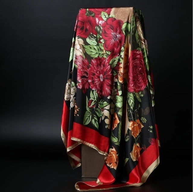 90*90cm square silk scarf Women Shawl Print Satin Hijab Female Luxury Brand Square Lady muffler coverchief bandanna pareo girl 38 One Size