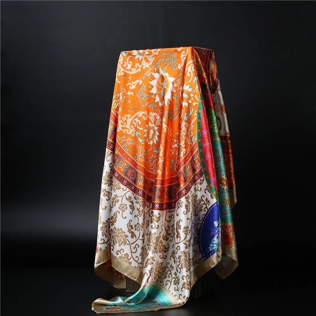 90*90cm square silk scarf Women Shawl Print Satin Hijab Female Luxury Brand Square Lady muffler coverchief bandanna pareo girl 32 One Size