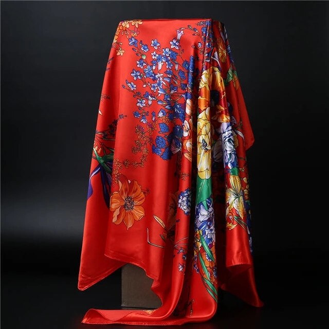 90*90cm square silk scarf Women Shawl Print Satin Hijab Female Luxury Brand Square Lady muffler coverchief bandanna pareo girl 37 One Size