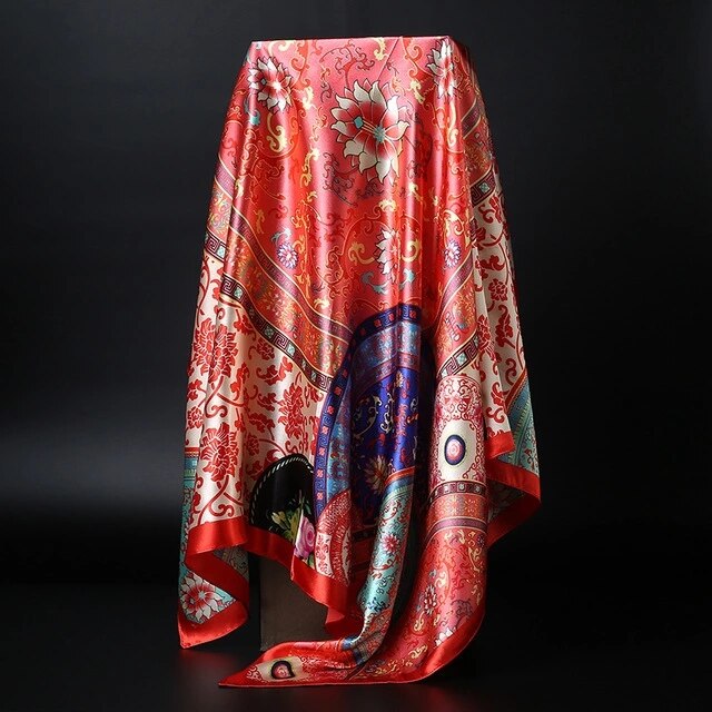 90*90cm square silk scarf Women Shawl Print Satin Hijab Female Luxury Brand Square Lady muffler coverchief bandanna pareo girl 30 One Size