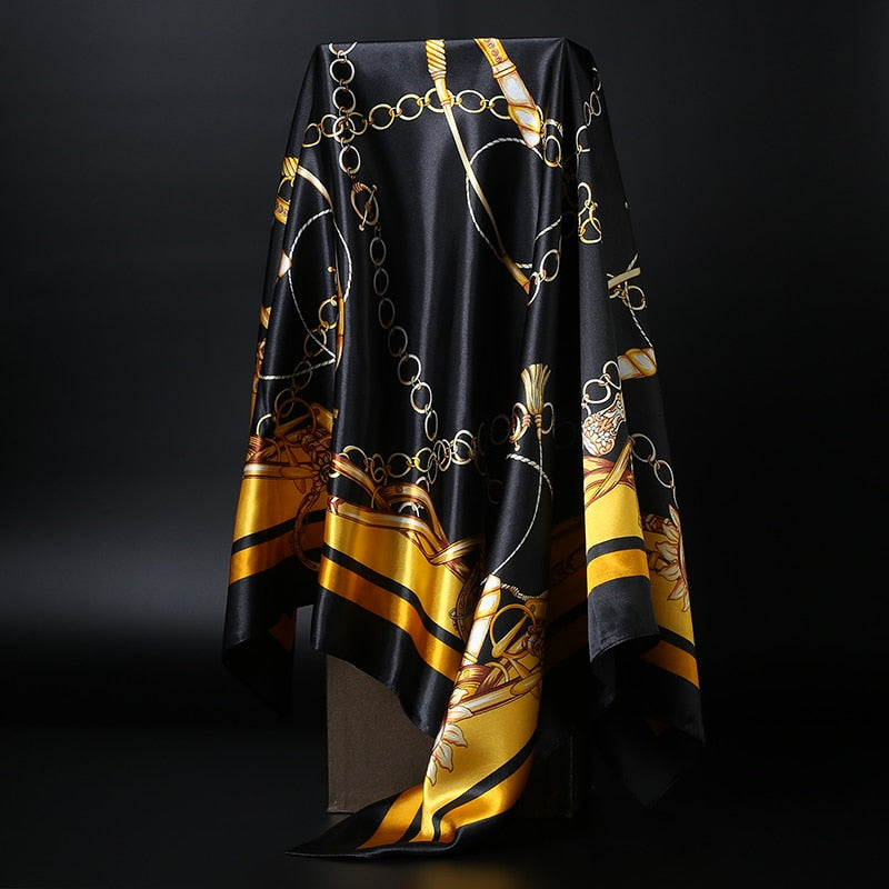 90*90cm square silk scarf Women Shawl Print Satin Hijab Female Luxury Brand Square Lady muffler coverchief bandanna pareo girl AMAIO