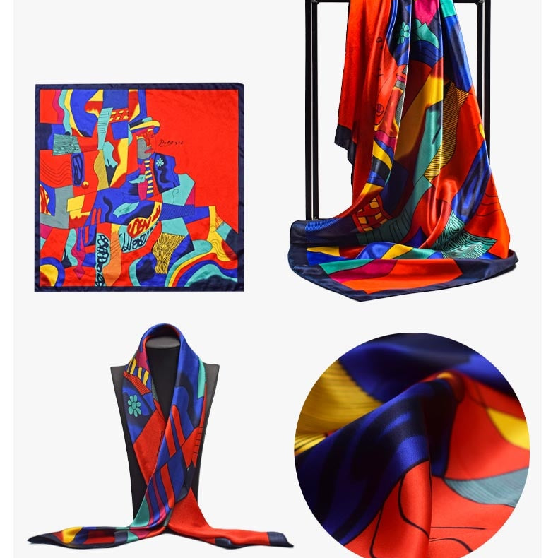 90*90cm square silk scarf Women Shawl Print Satin Hijab Female Luxury Brand Square Lady muffler coverchief bandanna pareo girl