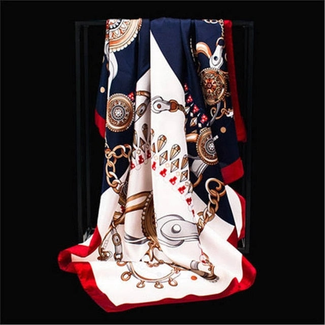 90*90cm square silk scarf Women Shawl Print Satin Hijab Female Luxury Brand Square Lady muffler coverchief bandanna pareo girl 3 One Size