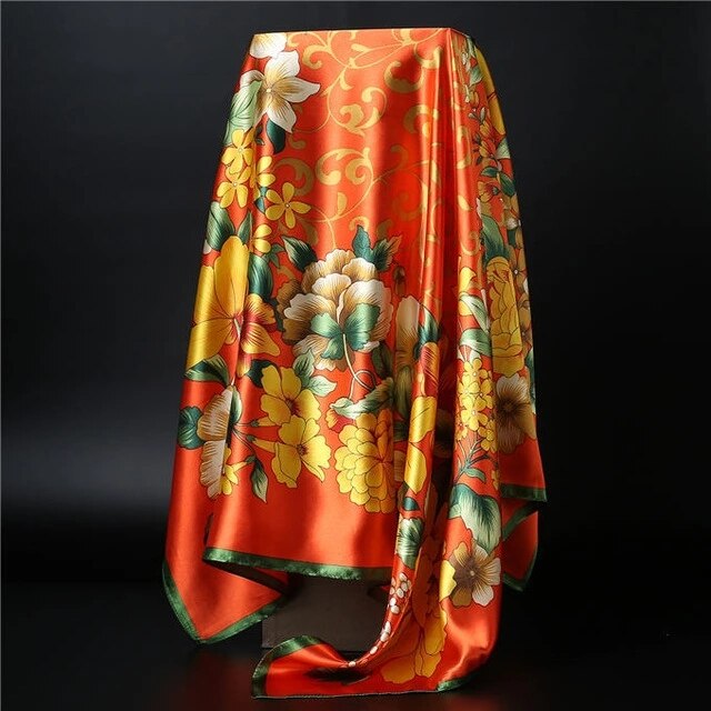 90*90cm square silk scarf Women Shawl Print Satin Hijab Female Luxury Brand Square Lady muffler coverchief bandanna pareo girl 6 One Size