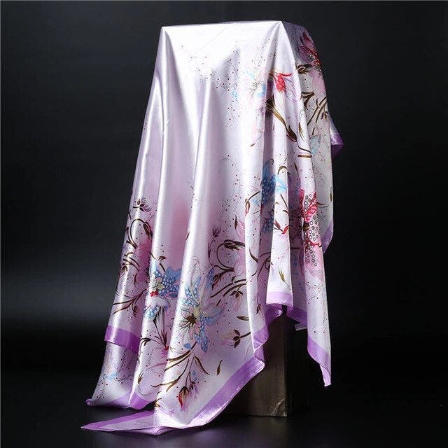 90*90cm square silk scarf Women Shawl Print Satin Hijab Female Luxury Brand Square Lady muffler coverchief bandanna pareo girl 23 One Size