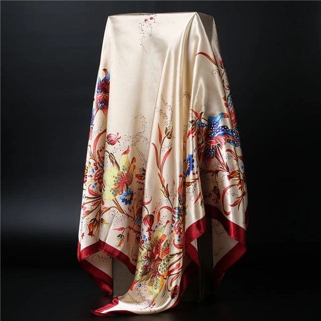 90*90cm square silk scarf Women Shawl Print Satin Hijab Female Luxury Brand Square Lady muffler coverchief bandanna pareo girl 24 One Size
