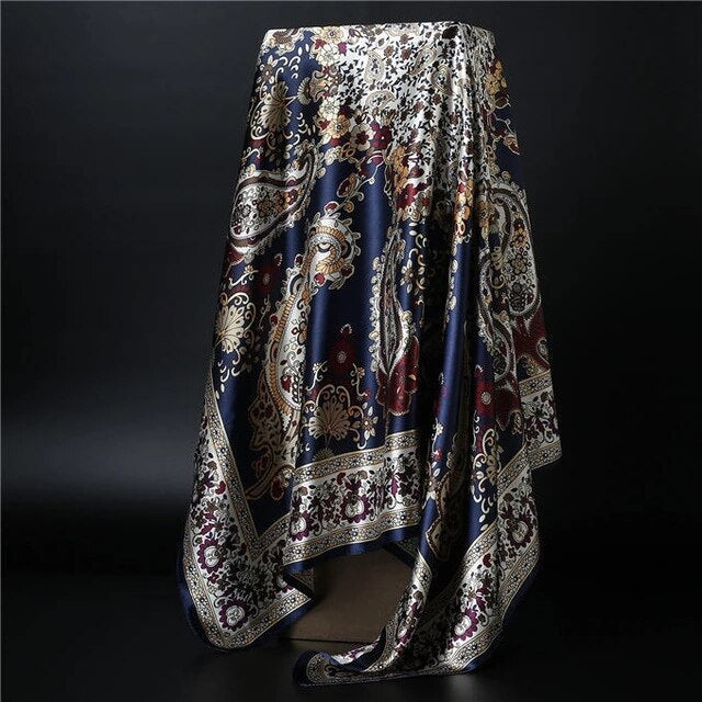 90*90cm square silk scarf Women Shawl Print Satin Hijab Female Luxury Brand Square Lady muffler coverchief bandanna pareo girl 40 One Size