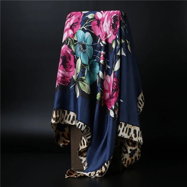 90*90cm square silk scarf Women Shawl Print Satin Hijab Female Luxury Brand Square Lady muffler coverchief bandanna pareo girl 13 One Size
