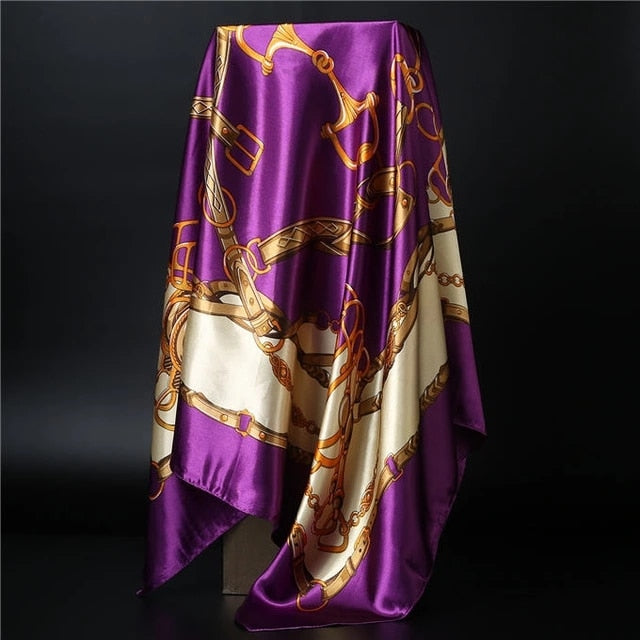 90*90cm square silk scarf Women Shawl Print Satin Hijab Female Luxury Brand Square Lady muffler coverchief bandanna pareo girl 4 One Size