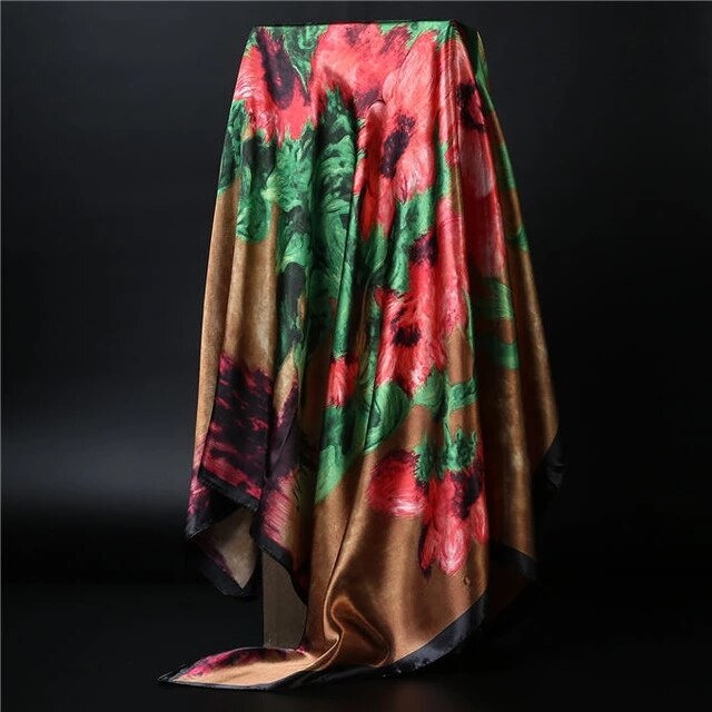 90*90cm square silk scarf Women Shawl Print Satin Hijab Female Luxury Brand Square Lady muffler coverchief bandanna pareo girl 9 One Size