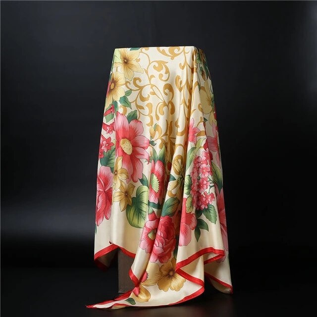 90*90cm square silk scarf Women Shawl Print Satin Hijab Female Luxury Brand Square Lady muffler coverchief bandanna pareo girl 7 One Size