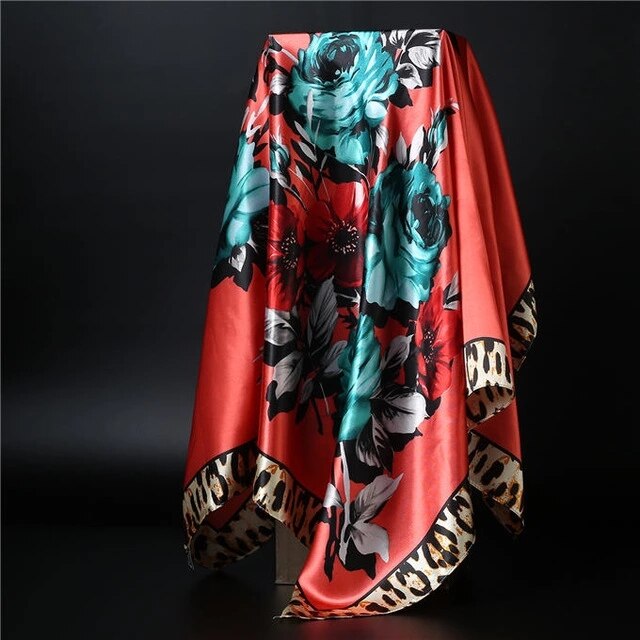 90*90cm square silk scarf Women Shawl Print Satin Hijab Female Luxury Brand Square Lady muffler coverchief bandanna pareo girl 11 One Size