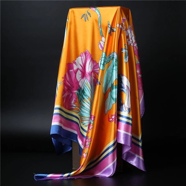 90*90cm square silk scarf Women Shawl Print Satin Hijab Female Luxury Brand Square Lady muffler coverchief bandanna pareo girl 33 One Size