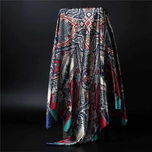 90*90cm square silk scarf Women Shawl Print Satin Hijab Female Luxury Brand Square Lady muffler coverchief bandanna pareo girl 18 One Size