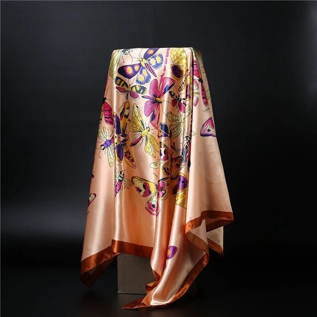 90*90cm square silk scarf Women Shawl Print Satin Hijab Female Luxury Brand Square Lady muffler coverchief bandanna pareo girl 35 One Size