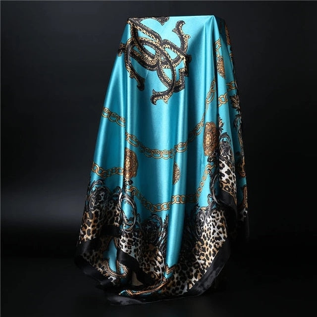 90*90cm square silk scarf Women Shawl Print Satin Hijab Female Luxury Brand Square Lady muffler coverchief bandanna pareo girl 17 One Size