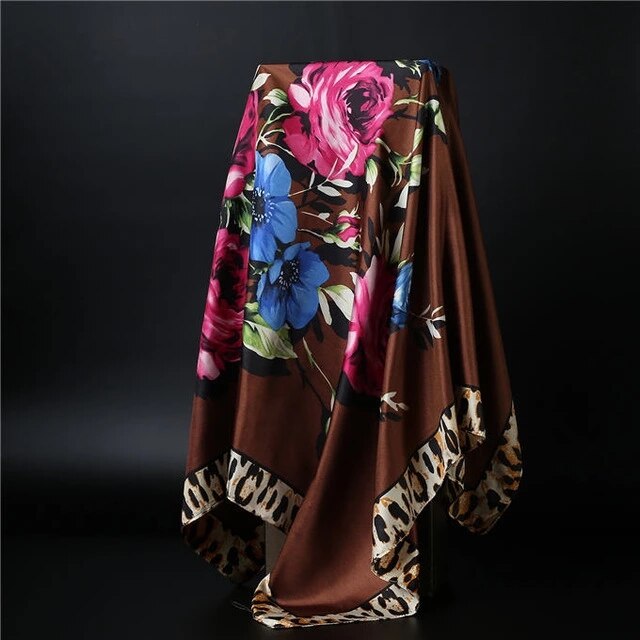 90*90cm square silk scarf Women Shawl Print Satin Hijab Female Luxury Brand Square Lady muffler coverchief bandanna pareo girl 12 One Size
