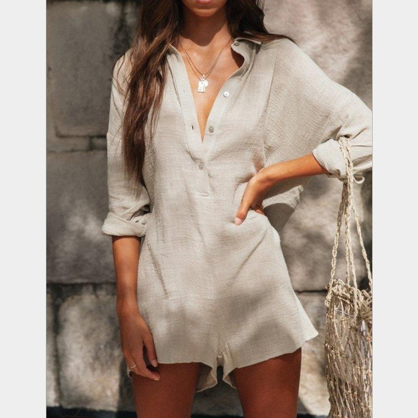 Summer Fashion Casual Loose Cotton And Linen Jumpsuit