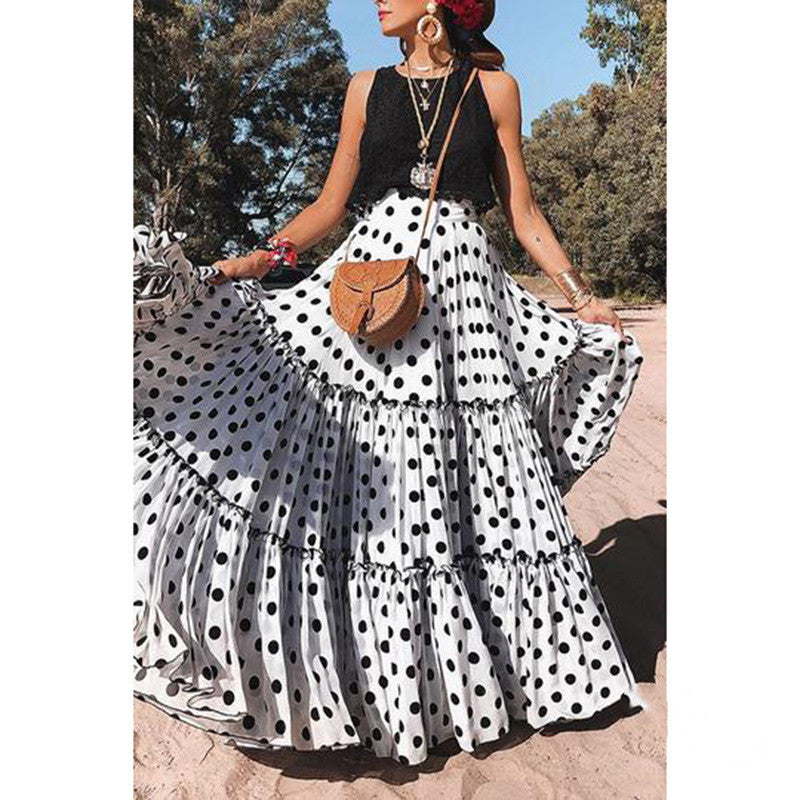 Summer Style Plus Size Polka Dot Ladies Skirt White