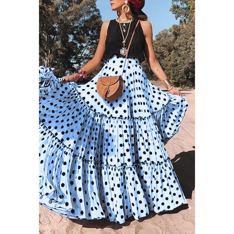 Summer Style Plus Size Polka Dot Ladies Skirt Blue