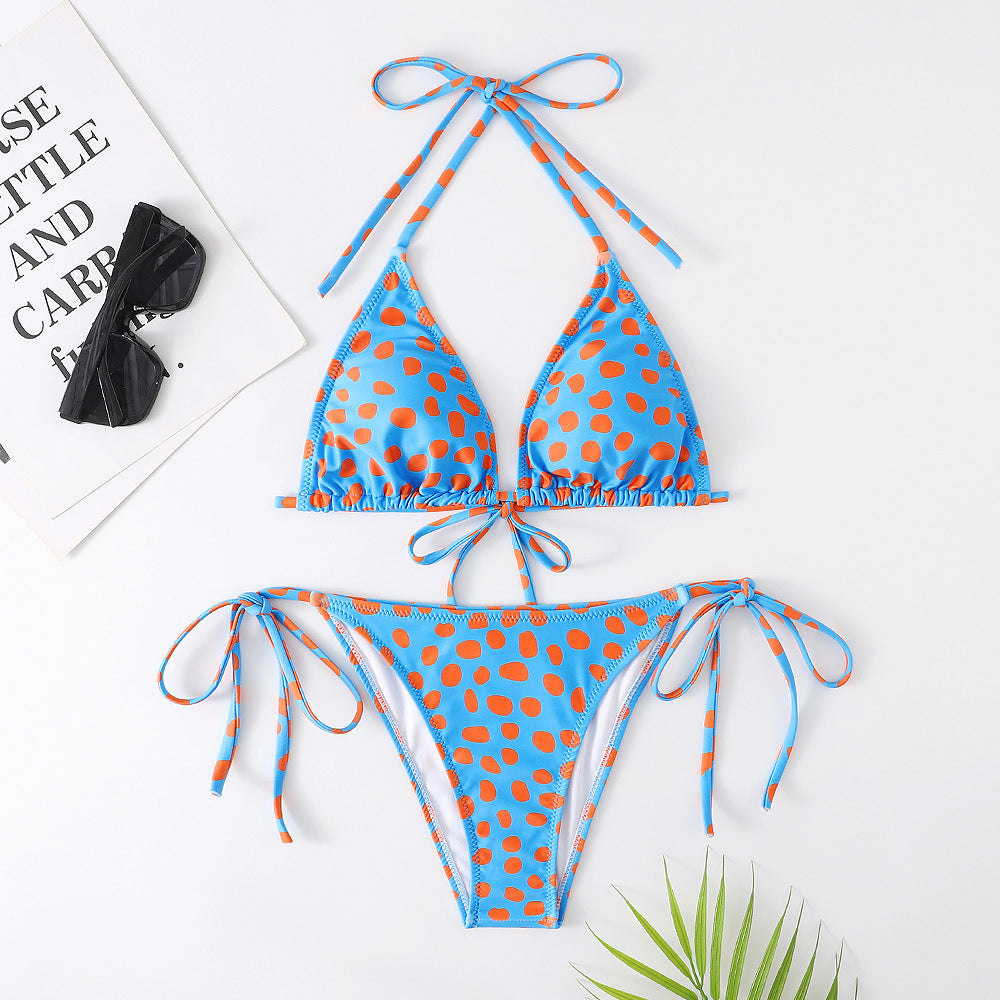 Women's Multicolor Printed Split Swimsuit Bikini Blue orange