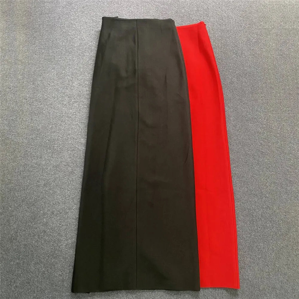 2024 summer new women's clothing red three-dimensional flower high slit bandage long skirt half skirt elegant fashion party wear