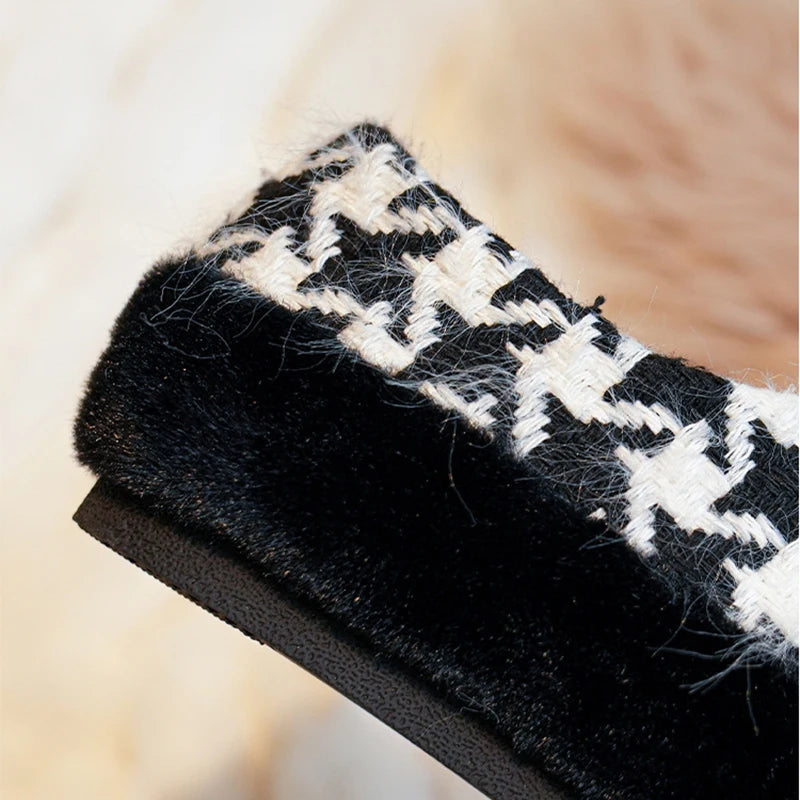 2023 winter women's plush warm shoes Korean style Lace-up loafers party and work wear Ladies' casual flats mary jane boat shoes