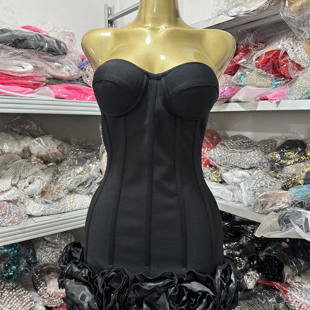 2024 Summer women new red sexy off shoulder slim fit floral mini dress elegant fashion backless party dress vintage black