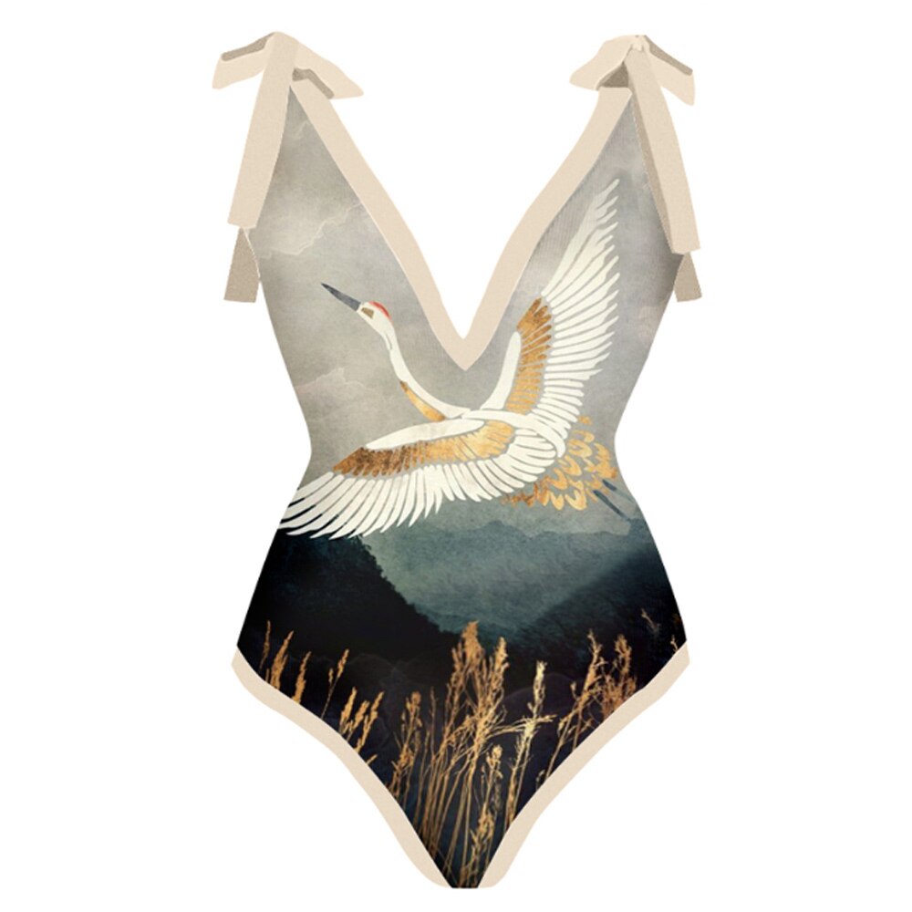 Women One Piece Swimsuit with Skirt Swimwear Cover Up Retro Holiday Beach Dress Backless Summer Elegant Surf Wear Ivory