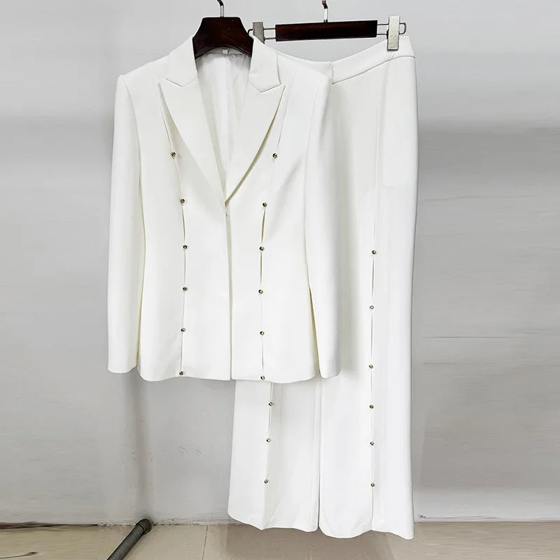 2025 new arrival star fashion socialite temperament diamond studded hollow out suit pants set two-piece set