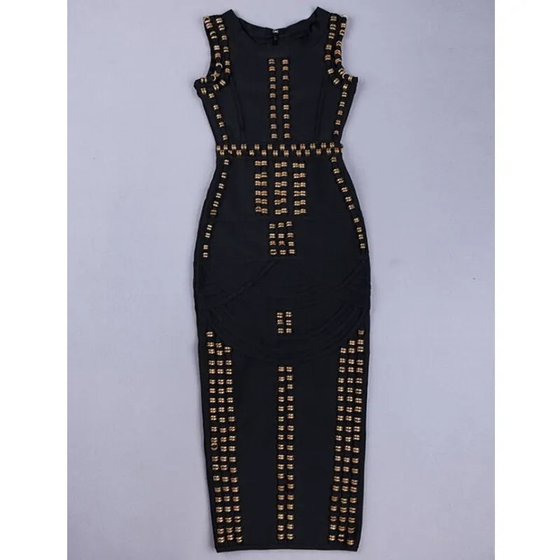 2023 New Women Sexy Diamond Embellished Bodycon Long Bandage Dress Elegant Rayon Backless Sleeveless Party Dress