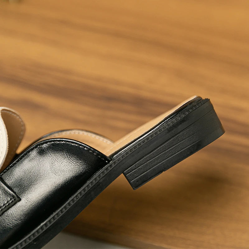 2023 spring and autumn women wear flat slippers british style party and work wear metal chain design Ladies Casual Mules 41-43