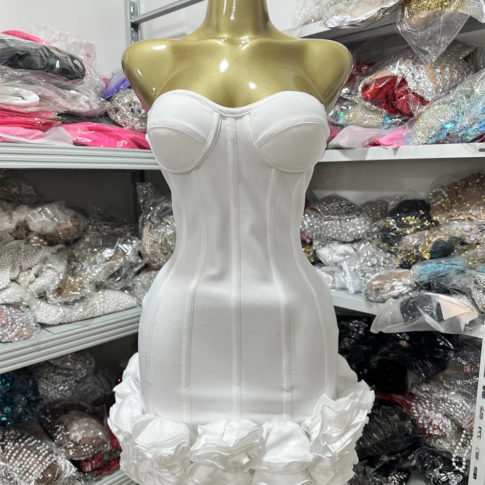 2024 Summer women new red sexy off shoulder slim fit floral mini dress elegant fashion backless party dress vintage WHITE