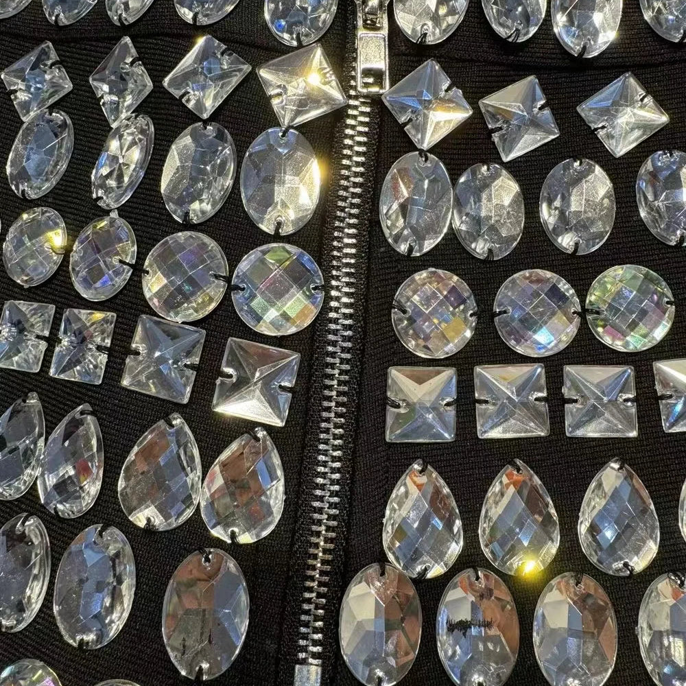 2024 New Women Fashionable Handmade Diamond Embedding Tight Bandage Shorts, Sexy and Fashionable Party Wear Vintage