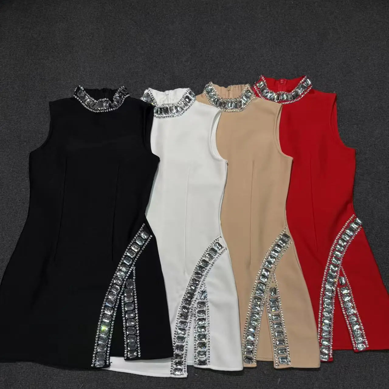 2025 Summer Women's New Black Bright Diamond Sleeveless Round Neck Slimming Bandage Dress Sexy Fashion Club Party Dress